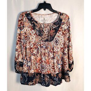 Cupio Floral Blouse Tunic Top S Women Boho Flowing Lightweight Shirt